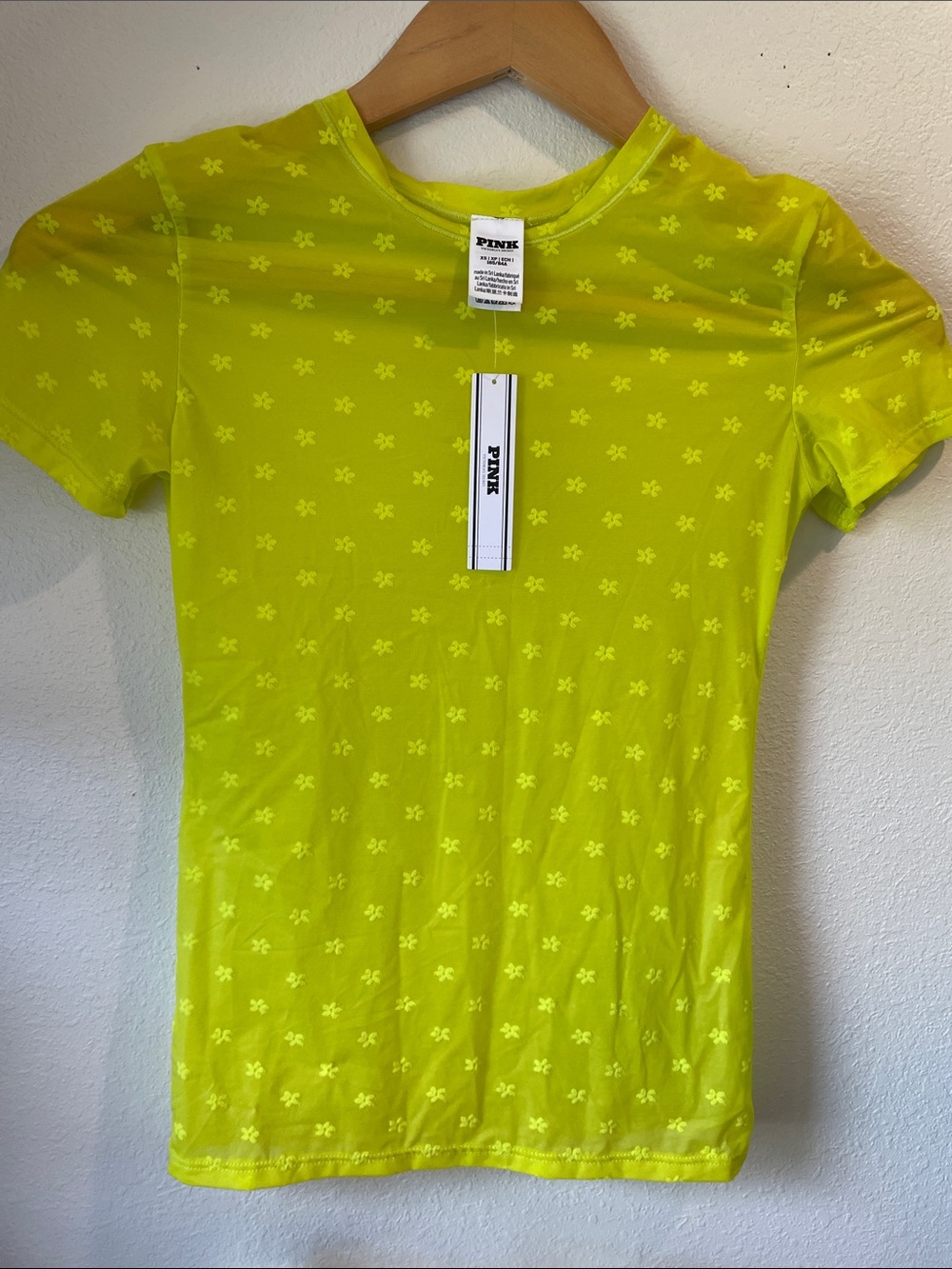 PINK Victoria's Secret Neon Yellow Floral Mesh Top